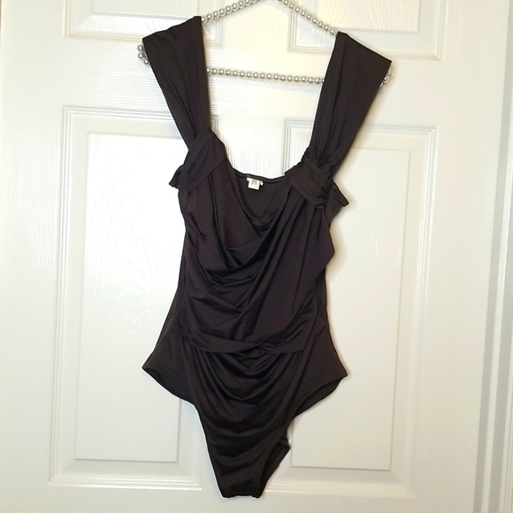 Badgley Mischka Womens Draped Gray Maillot One Piece Swimsuit Bodysuit - Picture 3 of 13